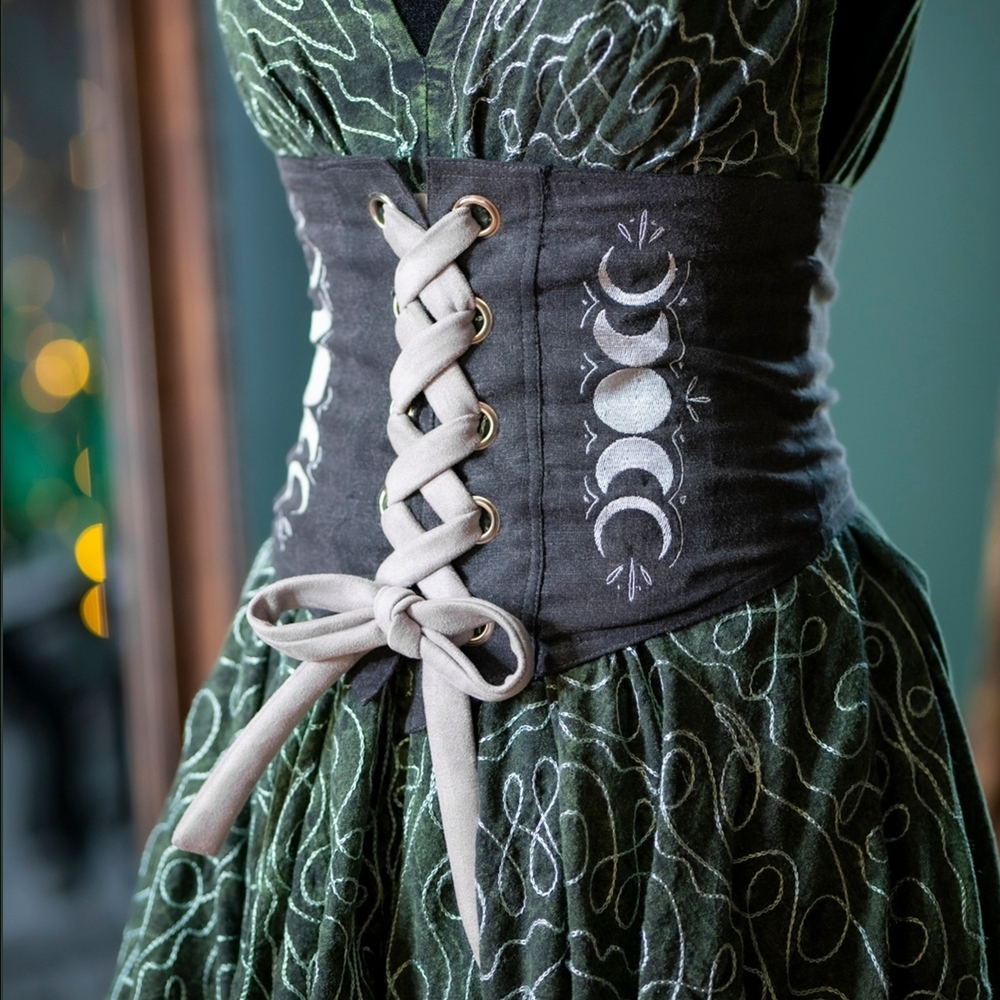 Mystical Gray Corset Belt with Moon Design